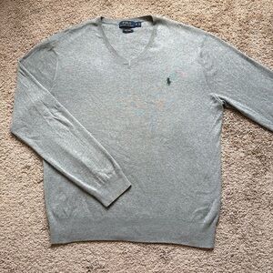 Polo by Ralph Lauren Gray V-Neck Sweater with Green Pony